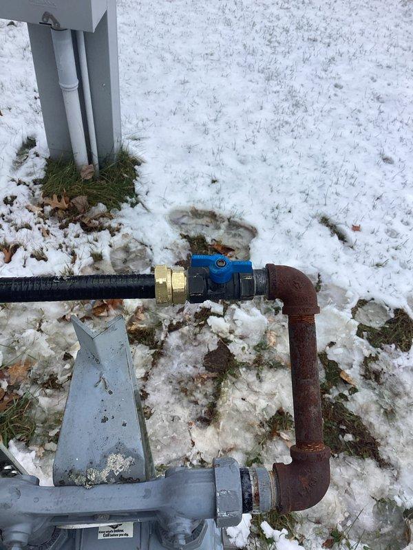 Replaced deteriorated gas piping under mobile home by removing leaking pipe and installing new 3/4" gas-tite line with appropriate fittings. Performed leak check on all new connections and purged air from gas lines servicing the stove and furnace. Customer declined purging of water heater gas line and indicated they would replace skirting independently.