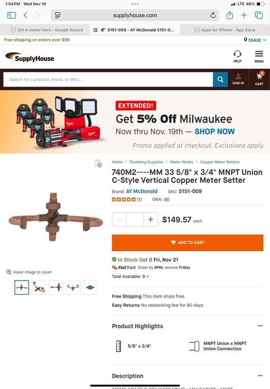 Responded to warranty service call for a leak that developed under the pressure regulator valve after previous water softener installation. Customer declined repair option to replace washers and re-tighten connections, instead requesting full replacement of the meter horn which was leaking at connection to water meter. Replaced meter horn with new copper meter setter to resolve the issue.