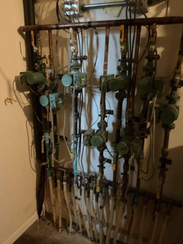 Completed annual maintenance tune-up on 17-year-old high-efficiency Munchkin boiler system. Identified one leaking pipe in the hydronic distribution network requiring repair. Provided customer with requested quotes for boiler replacement, duct cleaning, and water softener installation due to aging equipment condition. Referred to comfort advisor for follow-up on upgrade options.