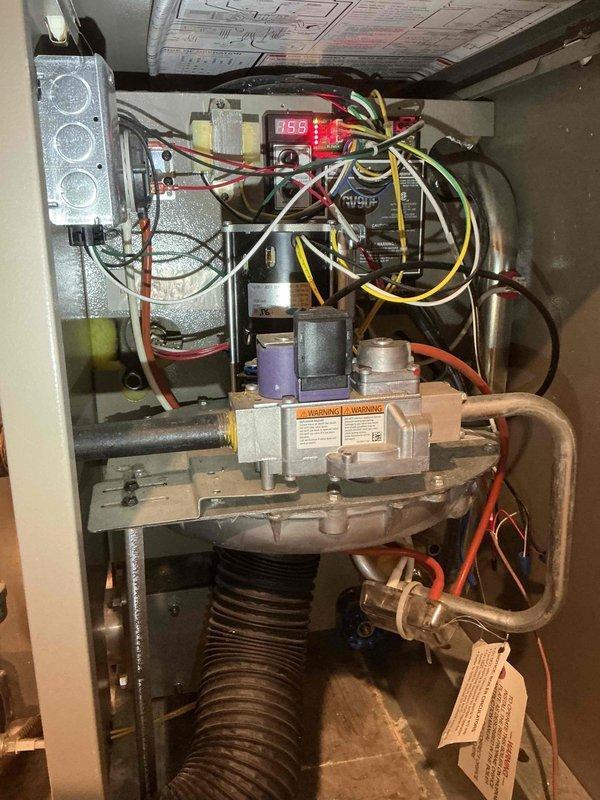 Performed annual furnace tune-up on 5-year-old boiler system. Comprehensive inspection confirmed all components functioning properly: piping integrity maintained with no leaks, pump operational, backflow preventer and pressure relief valve in good condition, combustion blower performing normally, and heat exchanger in satisfactory condition. Combustion analysis verified safe operation of all zones with no issues requiring remediation.