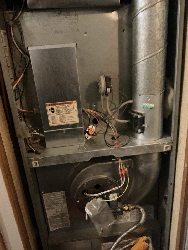 Responded to no heat call for 15-year-old trailer furnace blowing lukewarm air. Inspection revealed faulty roof jack requiring replacement. Submitted parts requisition form and photographed gas valve assembly and blower components for documentation. Customer will receive estimate for approval before proceeding with specialized repair.