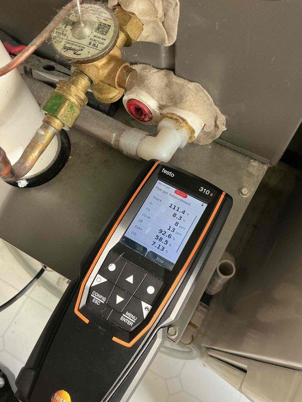 Performed comprehensive inspection and tune-up on 9-year-old furnace. All components verified in good working order including igniter, flame sensor, heat exchanger (no cracks), blower motor, draft motor, and capacitor. Combustion analysis confirmed safe operation with temperature rise within design parameters. Filter replaced with recommendation for less restrictive type. System currently operating properly with no issues identified.