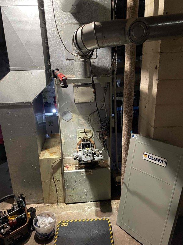 Completed annual maintenance on oil furnace per agreement. Performed standard tune-up including nozzle replacement, oil filter change, and electrode cleaning. Inspection revealed critically deteriorated burner cone with minimal structural integrity. Documented severe equipment aging with photos of compromised components. Advised customer that system is operating on borrowed time and recommended equipment replacement. Scheduled follow-up consultation for replacement options.