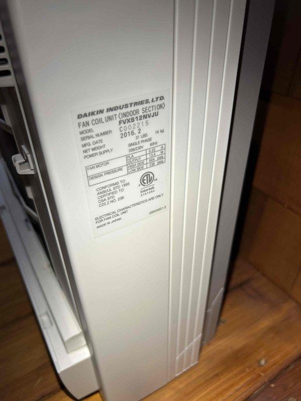 Responded to service call for 9-year-old Daikin heat pump system (model FVXS15RVJU) with heating performance concerns. Diagnosed operating characteristics of indoor fan coil unit, determining system was functioning according to design specifications with normal defrost cycle operation. Explained to customer that initial low airflow is normal operation before transitioning to high speed mode, and that proper operation requires manual fan speed selection rather than auto mode for optimal heating performance.