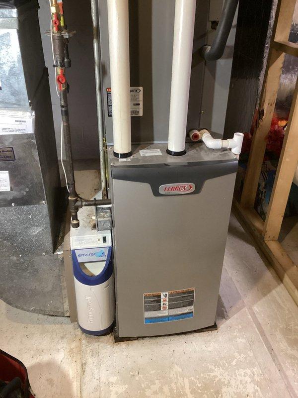 Completed sold repair by replacing defective condensate pump which had failed to operate properly, and performed comprehensive furnace tune-up including inspection of heat exchanger, venting, exhaust flue, and all safety components. System is now functioning normally with proper operation verified through testing on both high and low settings.