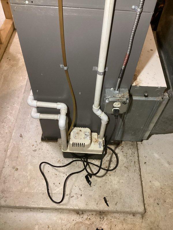 Completed sold repair by replacing defective condensate pump which had failed to operate properly, and performed comprehensive furnace tune-up including inspection of heat exchanger, venting, exhaust flue, and all safety components. System is now functioning normally with proper operation verified through testing on both high and low settings.