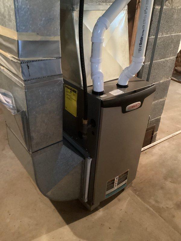 Completed furnace tune-up on 1-year-old Lennox system. Verified clean filter and balanced blower, inspected electrical components and heat exchanger with all within specification. System demonstrated proper operation with temperature rise of 55 degrees and appropriate gas pressure during 15-minute test run. Unit is functioning correctly with no issues identified.