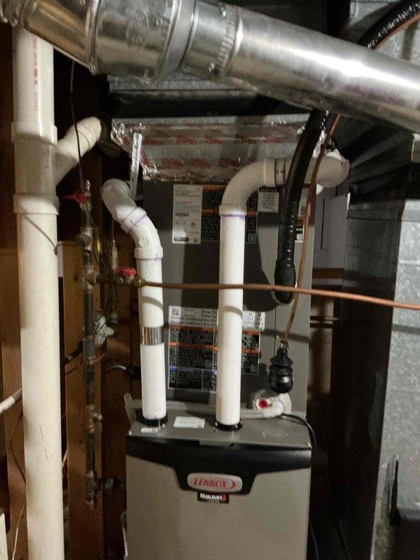 Responded to callback for Lennox heat pump system where customer reported concerns about fan operation. Verified proper system function with 975 CFM airflow during heating mode and confirmed temperature rise of approximately 1° per half hour, which is within design parameters. Educated customer on normal operation of their new heat pump system and recommended adjusting bedroom register diffuser direction for optimal heating performance.