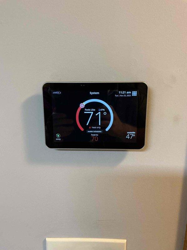 Responded to callback for Lennox heat pump system where customer reported concerns about fan operation. Verified proper system function with 975 CFM airflow during heating mode and confirmed temperature rise of approximately 1° per half hour, which is within design parameters. Educated customer on normal operation of their new heat pump system and recommended adjusting bedroom register diffuser direction for optimal heating performance.