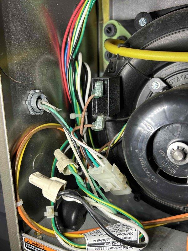 Performed a standard furnace tune-up on 9-year-old unit. Adjusted gas train pressure from 2.95 inWC to 3.50 inWC and cleared condensate drain line and trap of accumulated debris and spiderwebs. Verified proper operation of inducer motor, capacitor, pressure switch, control board connections and thermostat with combustion CO at 9 ppm. System is operating within normal parameters with no immediate concerns.