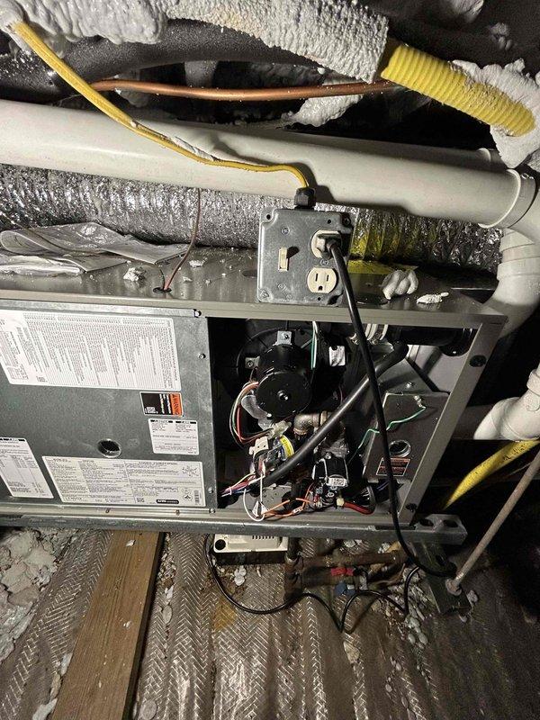 Responded to customer complaint of squealing noise from a recently installed furnace. Performed diagnostic run test for 40 minutes but could not replicate the reported issue. System was functioning normally, though slight vibration was noted possibly due to the unit being hung from floor joists, which may cause intermittent duct noise. Thermostat settings and operation were verified normal. Customer advised to contact us if noise reoccurs.