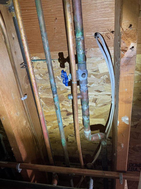 Located shutoff valves for outdoor spigots that customer was unable to find. Inspected existing plumbing system and found copper pipes with significant oxidation and corrosion. Provided bid for replacing deteriorated shutoff valves and installing an additional valve for improved system control.