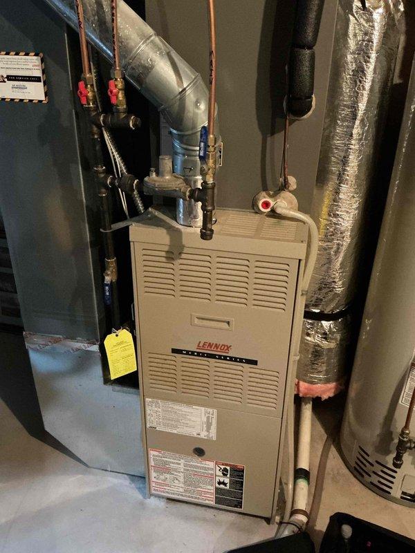 Diagnosed 20-year-old Lennox furnace with no heat condition. Identified failed control board and failing capacitor as root causes. Replaced defective components and restored system operation. Provided estimate for future considerations given system age.