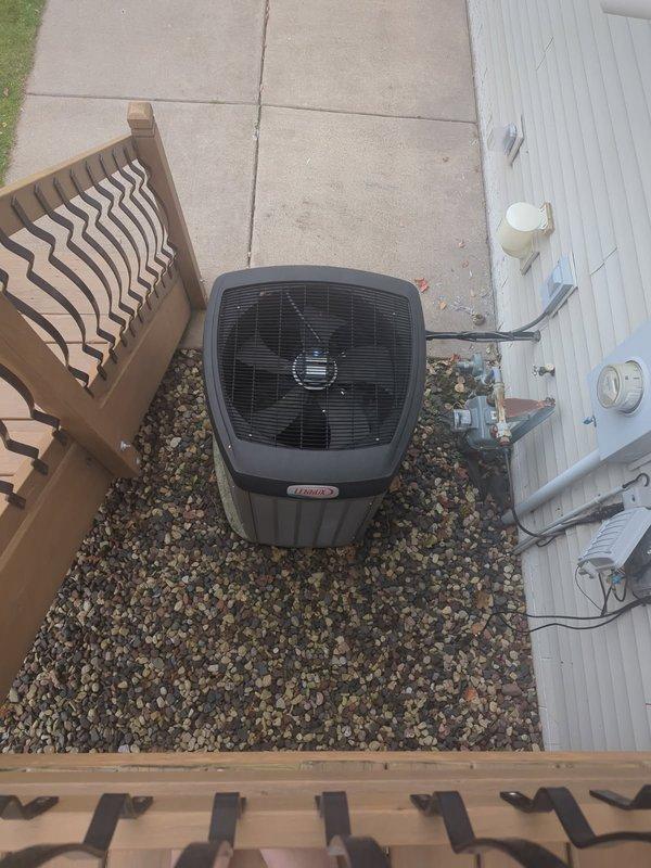 Performed comprehensive furnace inspection and maintenance service on Lennox system as requested by new homeowner following home inspector recommendation. Verified proper installation of furnace unit including intake/exhaust venting, drainage system, and electrical connections. Confirmed exterior condenser unit positioning and connections are in good working order.