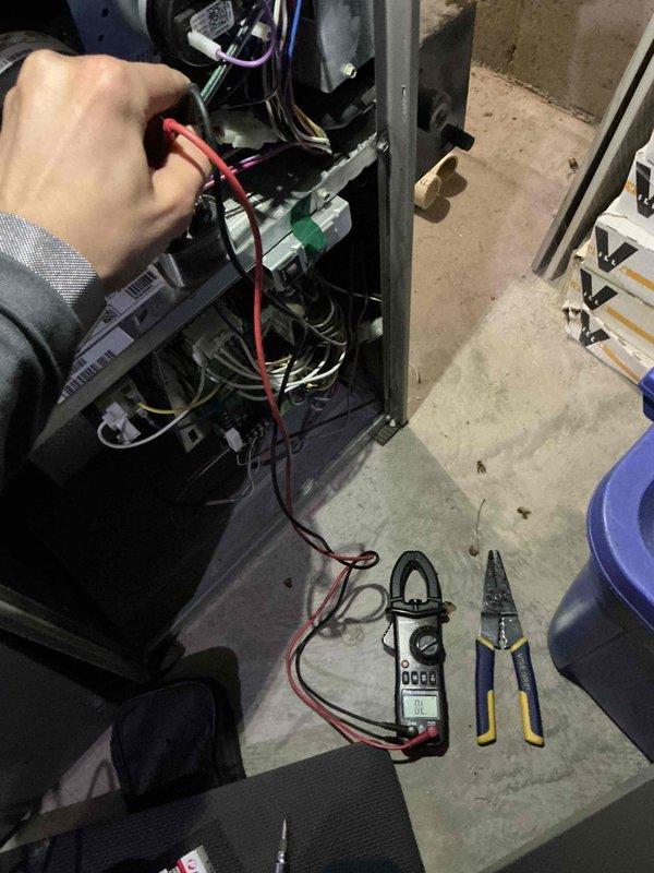 Responded to no-heat call for a 13-year-old Lennox furnace (Model G61MPV-36B-071-12, SN: 5910J04984). Diagnostic testing revealed failed inducer motor capacitor. Replaced capacitor and confirmed proper system operation, restoring heat functionality with thermostat now properly calling for heat at 70°F setpoint.