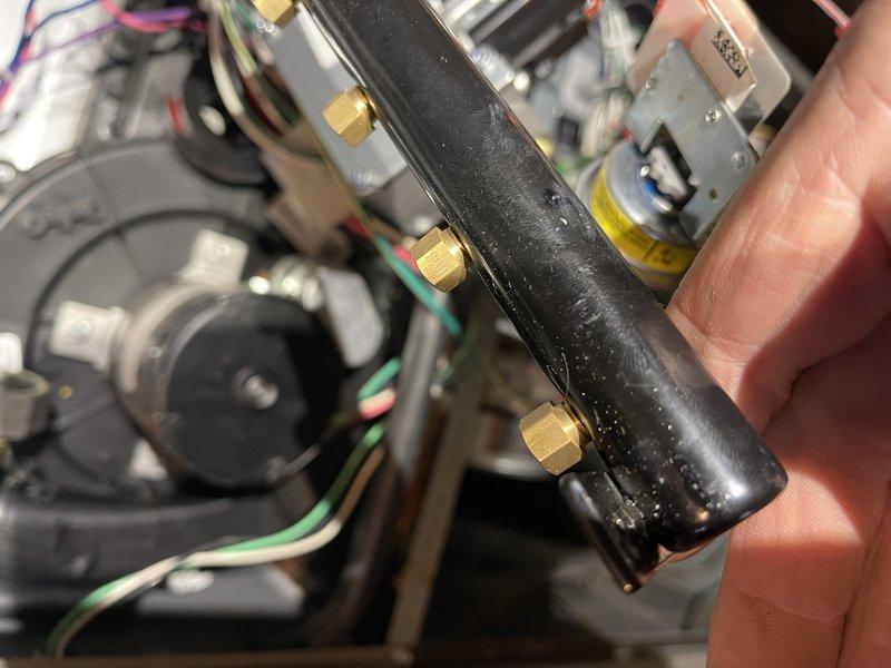 Found LP conversion issue on recently installed furnace (8 months old). Unit was exhibiting short cycling behavior and discovered significant soot buildup due to improper fuel configuration. After consultation with supervisor, complete furnace replacement was authorized and performed same day.