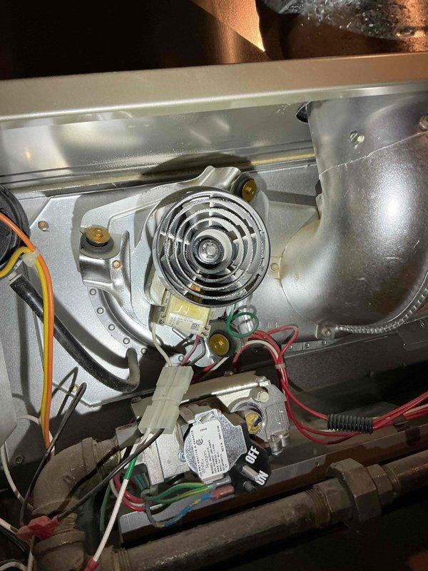 Completed sold repair by replacing defective PSC draft combustion inducer blower assembly, verified proper system operation through functional testing, and scheduled customer with a comfort advisor for future system replacement estimate as requested.