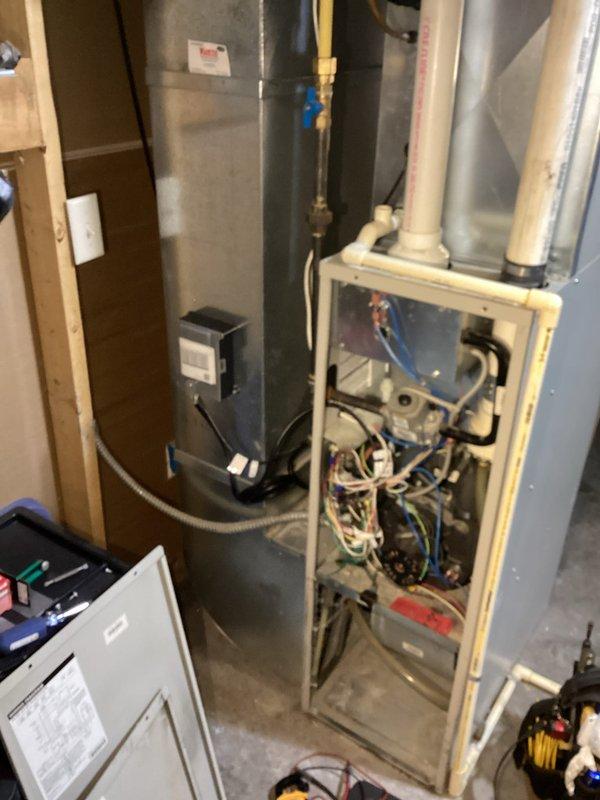 Diagnosed furnace showing no heat condition on a unit less than 10 years old. Inspection revealed a failed control board causing system malfunction. Installed universal control board to restore heating functionality, with recommendation for system replacement evaluation.
