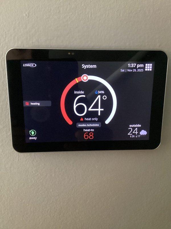 Responded to service call for Lennox furnace with error code 125 on the E30 thermostat. Previously replaced E30 board and outdoor sensor. During inspection, verified thermostat functionality and cycled furnace for testing. Ordered new control board for furnace as diagnostic solution to recurring error codes.