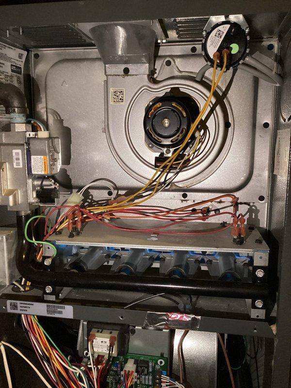 Successfully completed pressure switch replacement on furnace. Unit required a 2-hour service call to remove defective component and install new pressure switch sourced from WC Johnstone Bloomington (PO 203395-001). Post-installation testing confirmed furnace is now operating correctly.