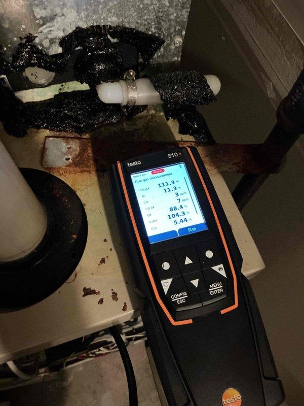 Responded to service call for no heat issue on 6-year-old natural gas furnace. Diagnosed loose wire connection on control board causing intermittent operation. Secured wire connection, verified proper operation through multiple heating cycles. Inspection with borescope revealed early-stage heat exchanger cracks at primary/secondary junction points. Homeowner advised of potential future safety concerns regarding carbon monoxide risk, though system remains operational at present.