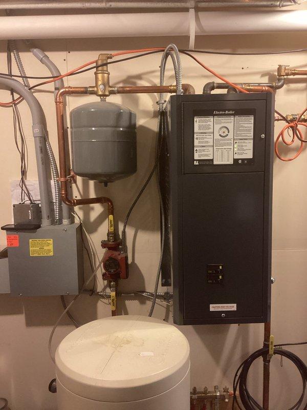 Performed inspection of electric boiler system for in-floor heating in basement. System diagnostic revealed absence of glycol protection. Verified proper operation of all heating elements and overall boiler functionality. Prepared estimate for glycol addition and emailed to customer for review.