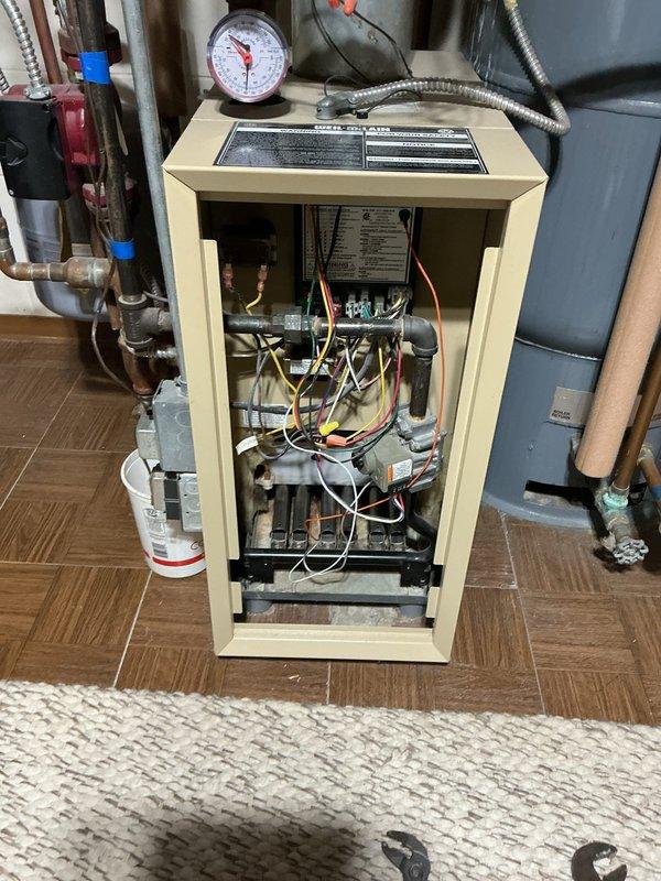 Responded to service call for no hot water in residence. Diagnostic inspection of tanked water heater system identified a faulty relay switch on the boiler unit. Created part order form for replacement component and advised customer that HVAC technician would need to return to complete installation of the ordered part.