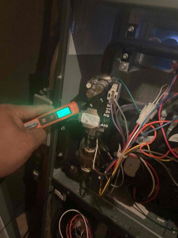 Performed 12-4 furnace tune-up on FRP unit of unknown age. Identified dirty filter, contaminated flame sensor, and rust in heat exchanger. Replaced filter, cleaned flame sensor, and discussed heat exchanger rust conditions with customer. Documented unit condition with photographs of heat exchanger deterioration and diagnostic testing.
