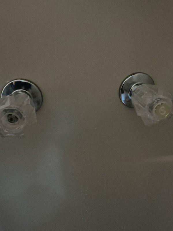 Conducted annual plumbing inspection at customer's request, examining bathroom shower fixtures. Inspected dual clear plastic faucet handles with chrome base plates and wall-mounted showerhead for functionality, leaks, and potential issues. No immediate plumbing concerns identified during the inspection, though noted several minor items requiring future attention.