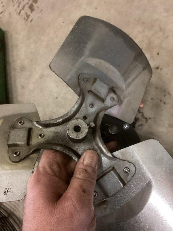 Responded to unit heater service call to install new fan motor. Upon arrival, determined that the replacement motor had a larger diameter shaft than the original, making the existing fan blade incompatible. Documented the issue with photographs of both the fan assembly and motor components. Submitted parts order form for the correctly sized replacement motor.