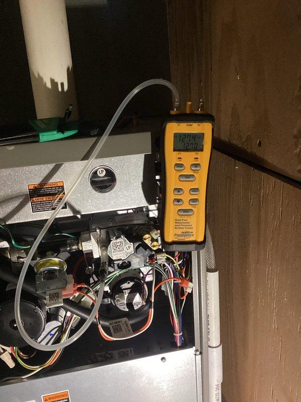 Performed annual furnace tune-up on 1-year-old unit. Replaced customer-supplied dirty filter, inspected electrical components and heat exchanger finding all within specifications. Verified proper gas pressure with temperature rise of 55 degrees and confirmed normal operation during 15-minute test run. No issues or repairs needed.