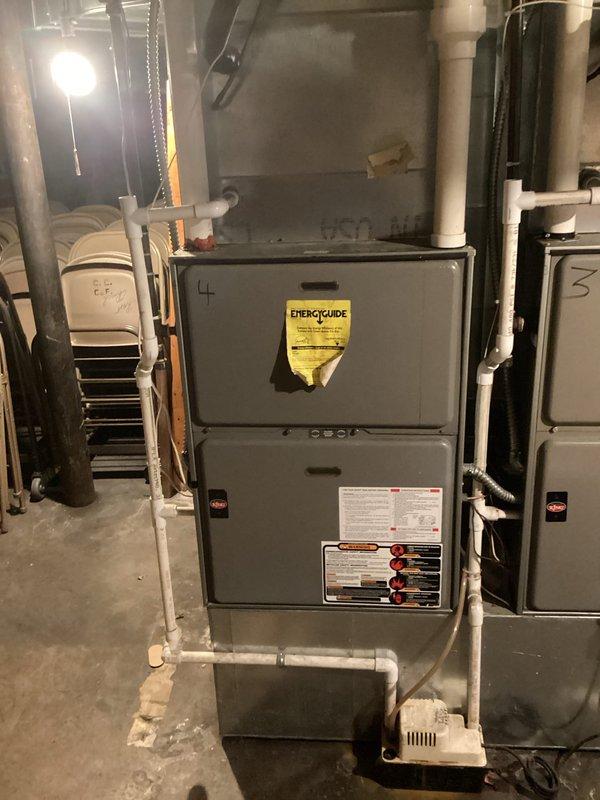 Replaced failing blower motor and wheel assembly in Goodman furnace unit #4. Removed worn components, installed new motor and wheel, then verified proper system operation through complete functional testing. All connections secured and unit returned to normal working order with proper airflow restored.