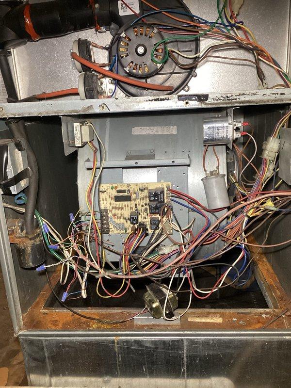 Replaced failing blower motor and wheel assembly in Goodman furnace unit #4. Removed worn components, installed new motor and wheel, then verified proper system operation through complete functional testing. All connections secured and unit returned to normal working order with proper airflow restored.