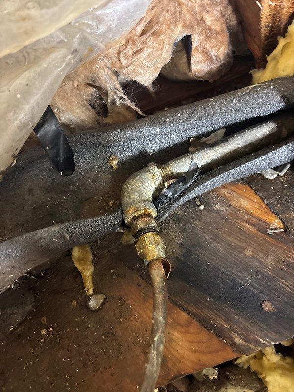 Responded to a water leak emergency at property where a hot water supply line to the kitchen faucet had ruptured. Accessed the affected plumbing system under the kitchen sink, identified the burst line, and replaced the damaged kitchen faucet supply line, successfully resolving the leak.