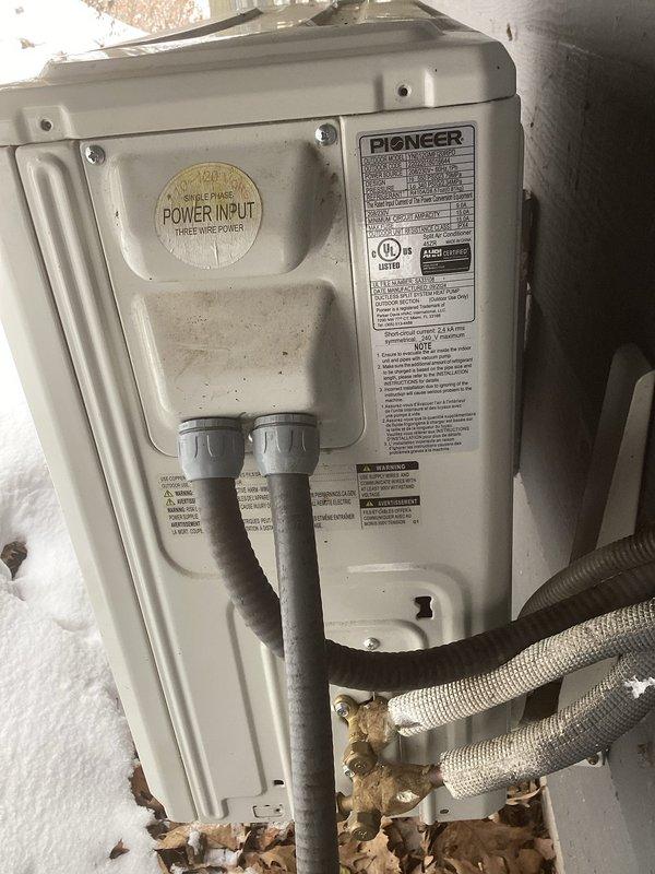 Responded to no heat complaint for mini-split system in detached garage suite. Inspected Pioneer brand unit purchased from retail outlet. Diagnostic testing revealed complete loss of refrigerant in system. Customer was advised that this non-professional grade equipment was not serviceable by our company, and recommendations were provided for replacement with commercial-grade Mitsubishi system. Customer will consider options and follow up regarding potential replacement.