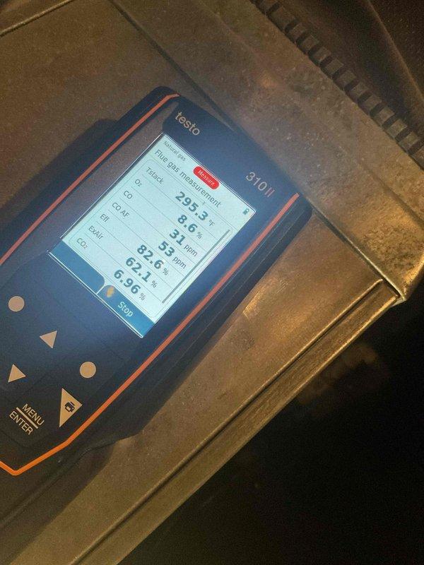Responded to no-heat call for 28-year-old furnace that was blowing cold air and not igniting. Diagnostic testing confirmed failed hot surface igniter (HSI). Replaced defective HSI component and verified proper system operation with combustion analysis using Testo 310 analyzer.