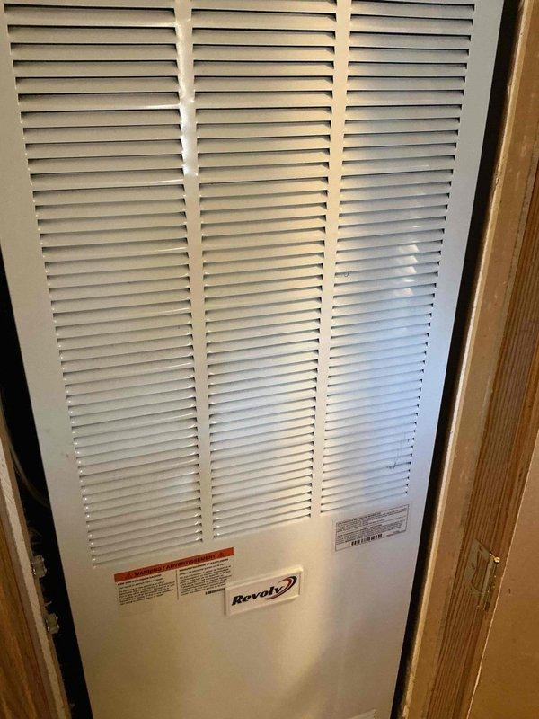 Responded to no heat complaint on a 2-year-old Revolv furnace system. Diagnosed electrical connectivity issue between control board and thermostat. Replaced thermostat batteries and verified proper operation of all system components. Inspected circuit board connections and confirmed all wiring terminals were secure. System tested and confirmed to be functioning normally with proper heating cycle restoration.