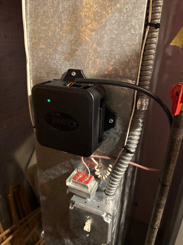 Diagnosed thermostat reading 2-3 degrees off from actual room temperature. Set thermostat to circulate mode to address uneven heating between floors. Tested heating system operation and confirmed proper functionality. Submitted request for room sensor installation to improve temperature differential readings.