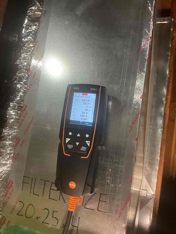 Completed warranty repair on heating system by installing replacement control board sourced from Johnstone. Verified proper system operation using Testo 510i diagnostic tool, with post-repair readings confirming successful restoration of heating function.