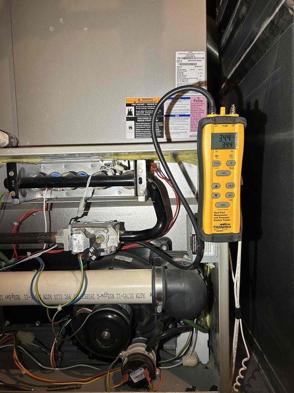 Performed annual tune-up on 11-year-old FRP furnace. Conducted comprehensive inspection including heat exchanger evaluation, combustion analysis test, gas pressure verification, and examination of flame sensor, burners, and blower components. System is operating normally with appropriate heating function; however, identified a cracked collector box requiring replacement. Recommended new air filter as current one is in moderate condition. Quote for collector box replacement sent to homeowner via email.