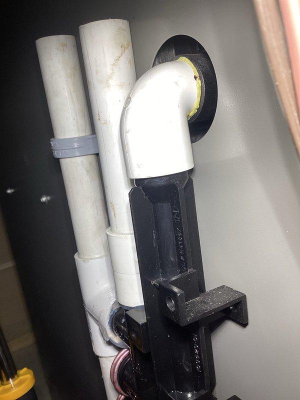 Performed annual furnace tune-up on 1-year-old FRP unit. Identified and repaired condensate leak at trap by applying silicone. Noted severely dirty filter (unchanged for over 1 year), advised customer to replace. All electrical components tested within specifications, heat exchanger inspected with no compromises found. Verified proper LP gas pressures with 45-degree temperature rise and confirmed normal system operation after repair.