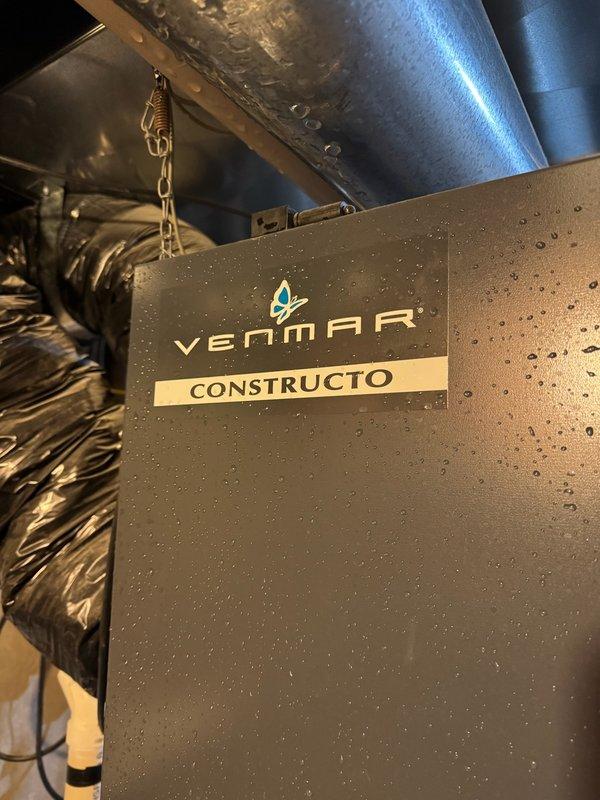 Responded to customer complaint regarding excessive condensation on Venmar Constructo air exchanger. Inspection revealed broken bathroom motor clip and severely contaminated filter. Replacement of damaged components was completed to restore proper system function and reduce moisture buildup.