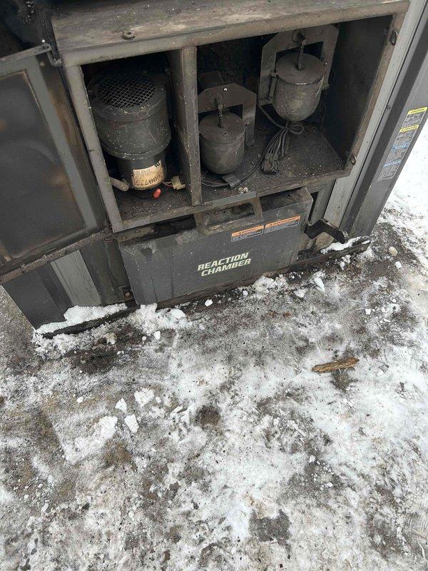 Inspected central boiler with reported combustion fan issues. Examined reaction chamber components and found significant dust buildup affecting operation. Determined solenoid valve was functioning within normal parameters despite customer-reported stiffness. Advised customer on wood stove blower replacement options and will provide pricing for replacement part to be shipped directly to customer.