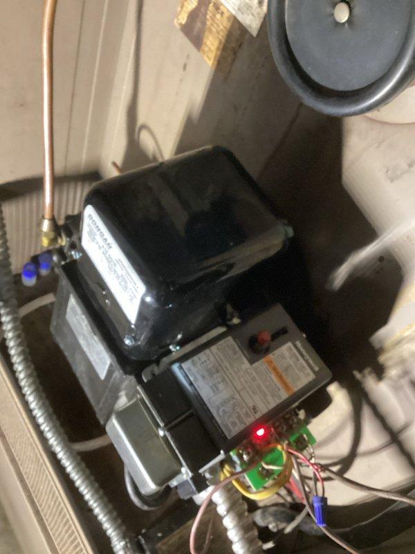 Responded to no-heat call for furnace that stopped working after transformer installation the previous day. Diagnosed tripped limit switch which was reset. Replaced nozzle and bled fuel line to restore proper operation. Verified furnace is now cycling correctly from thermostat and producing heat.