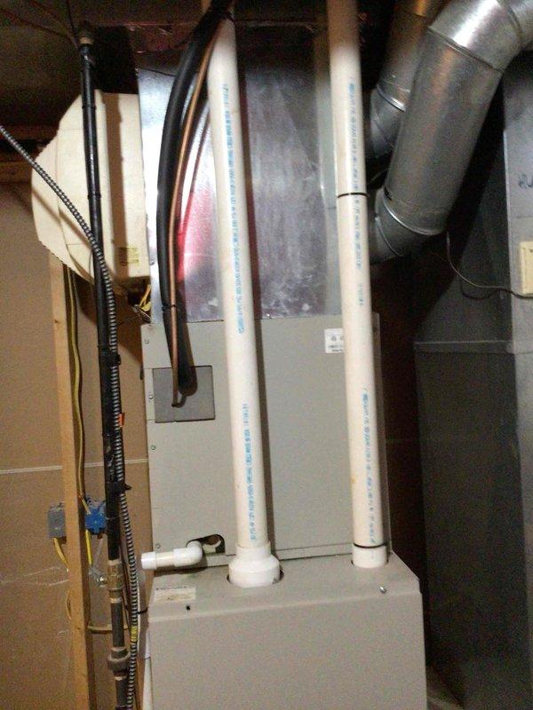 Replaced failed condensate pump that was causing furnace leakage. Performed diagnostic camera inspection revealing significant corrosion in the heat exchanger area and mouse intrusion. Discussed with homeowner the need for future repairs due to deteriorating components and recommended duct cleaning to address accumulated dust and pest contamination.