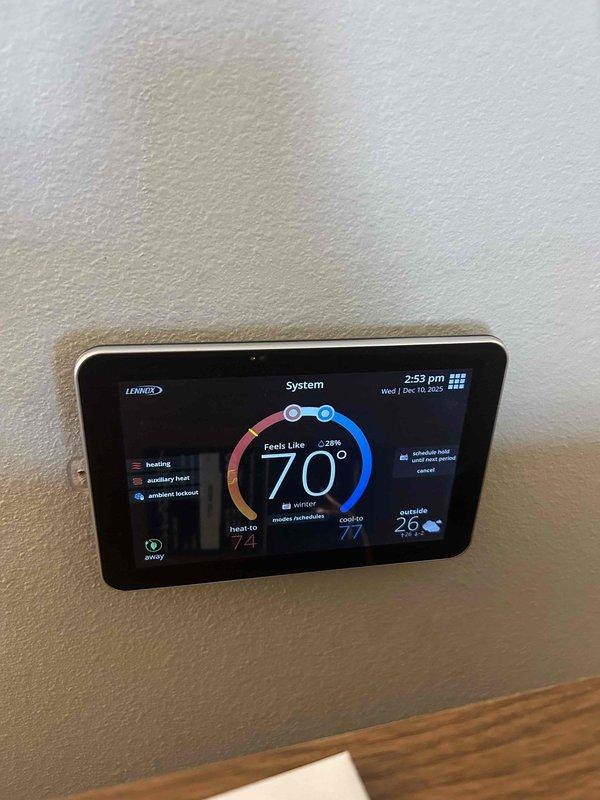Performed annual furnace maintenance on 2-year-old FRP system. Comprehensive inspection revealed normal operation with no immediate concerns. Conducted combustion analysis, verified proper gas pressure in both stages, inspected heat exchanger, flame sensor and burners. Cleaned pressure switch, checked blower assembly, and confirmed thermostat functionality with current settings of 74° for heating and 77° for cooling.
