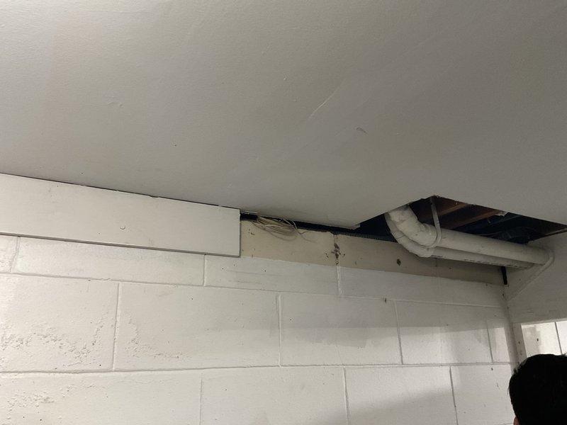 Conducted inspection of existing 50-gallon standard water heater system and surrounding installation environment to provide estimates for replacement options. Assessed current setup in utility room which included the water heater alongside Carrier furnace and dehumidifier unit. Also evaluated ceiling/wall access points for potential tankless or power vent installation, documenting all findings with detailed photographs.