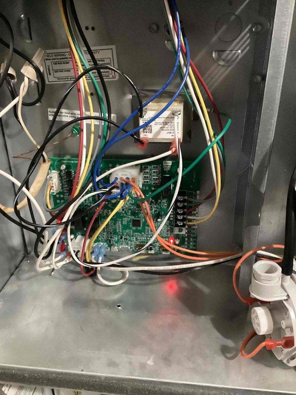 Performed warranty repair of an intermittent furnace issue by replacing the control board as previously sold by Colten Repair. Successfully installed the new board, completed proper wiring connections, and run-tested the equipment. System fired up properly with supply air temperature reaching 109.4°F, confirming restored functionality.