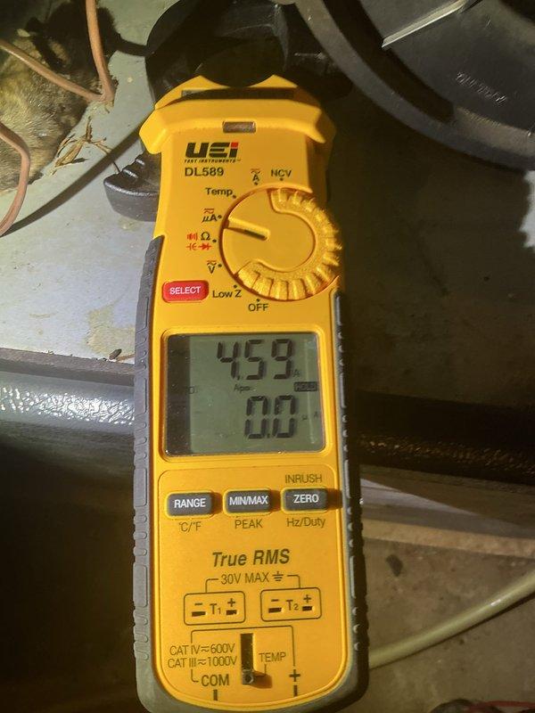 Completed scheduled maintenance tune-up on 13-year-old Goodman high-efficiency furnace with 2-zone system and humidifier. Diagnostic testing revealed system operation within acceptable parameters (amp draw readings: 4.59/0.85). Identified mouse infestation issue and significant dust/debris accumulation in ductwork. System is currently operational, but scheduled comfort advisor for duct cleaning quote due to contamination concerns.
