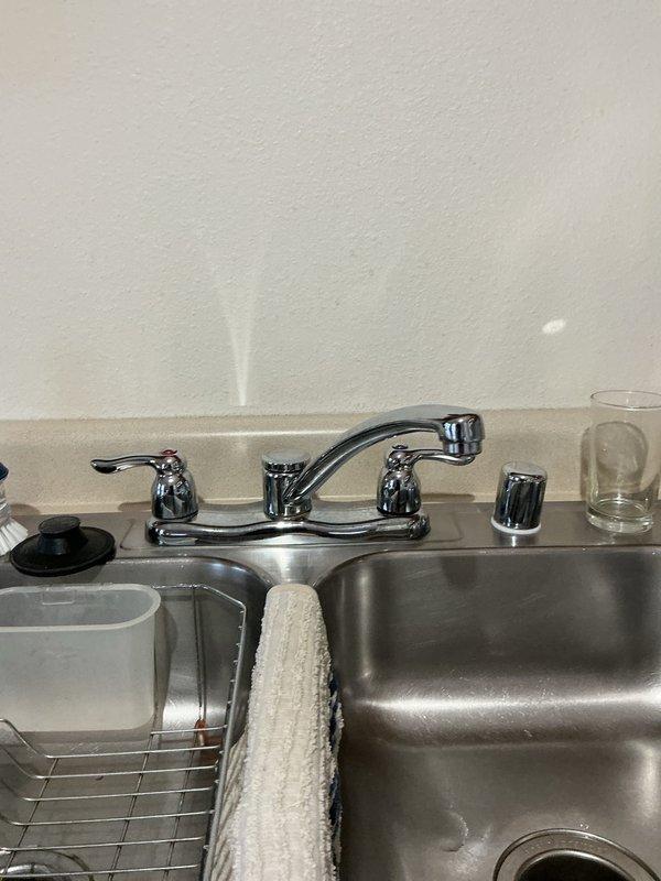 Successfully installed new Moen kitchen faucet with pull-down sprayer in stainless steel sink. Replaced existing dual-handle faucet with high-arc model featuring spot-resistant chrome finish and manual operation.